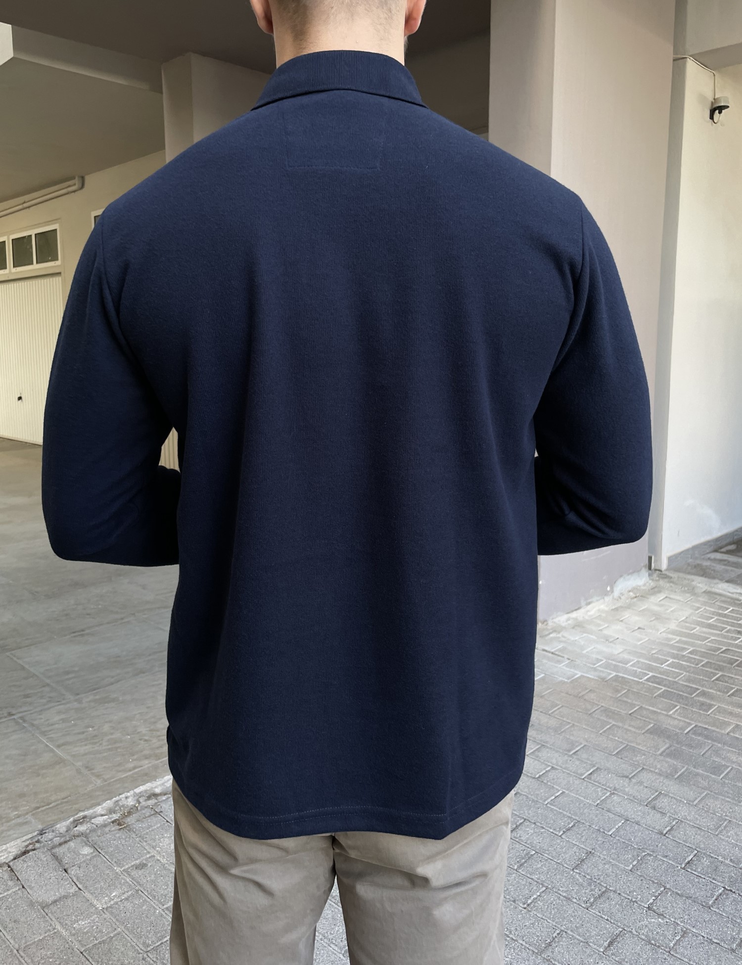 Everbest Ανδρική μπλε navy Polo μακρυμάνικη μπλούζα Plus size 2610360 φωτογραφία